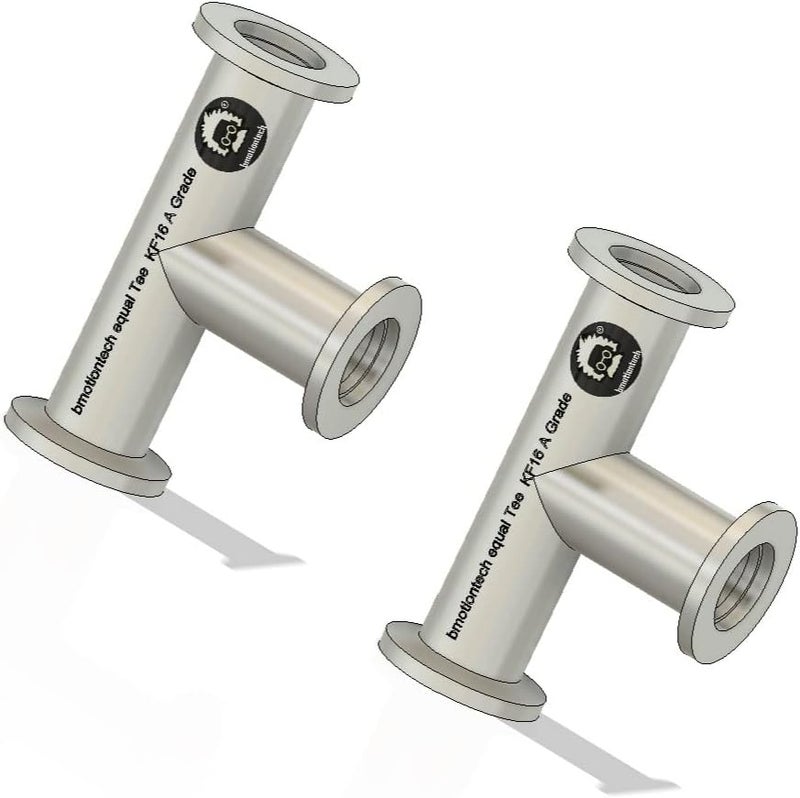 bmotiontech superior Grade NW16 KF16 Tee 3-Ways Vacuum Adapter, All Ends with KF-16 Flange, Made of Stainless Steel 304, Finely Polished (2Pcs - KF16 equal TEE)